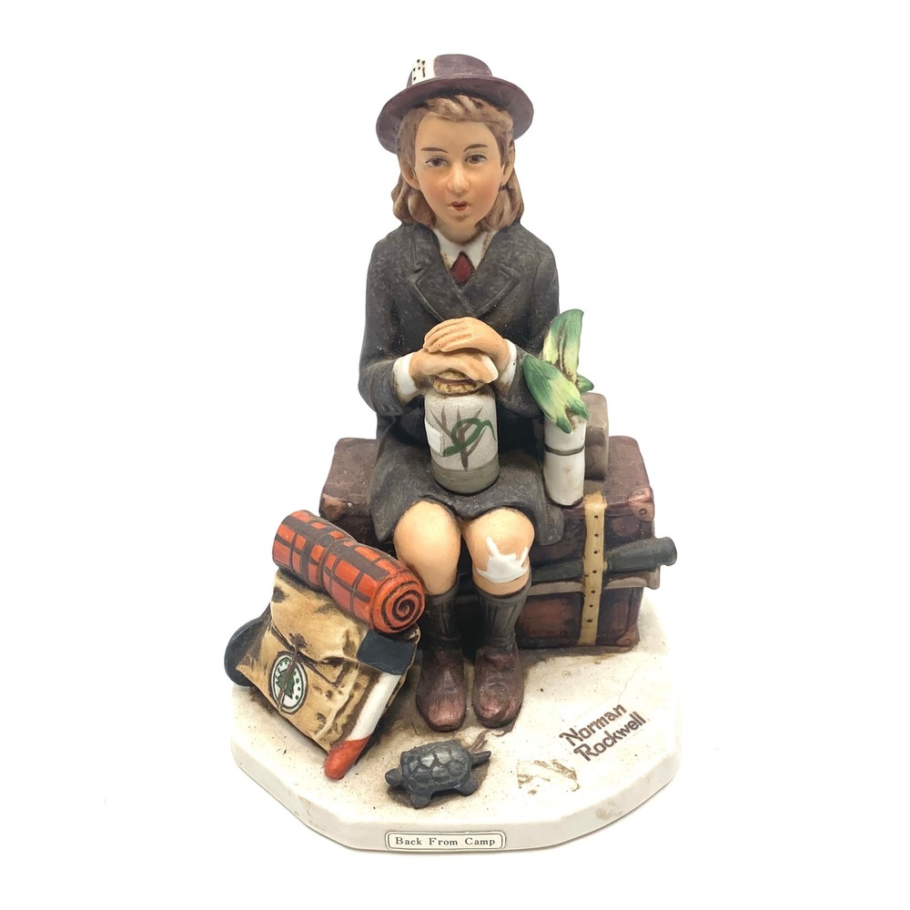 Norman Rockwell Back From Camp Figurine Girl With Lantern‎ Turtle Luggage